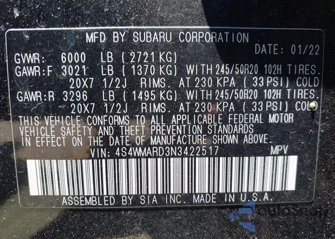 2022 Subaru Ascent Touring from USA, damaged, VIN 4S4WMARD3N3422517